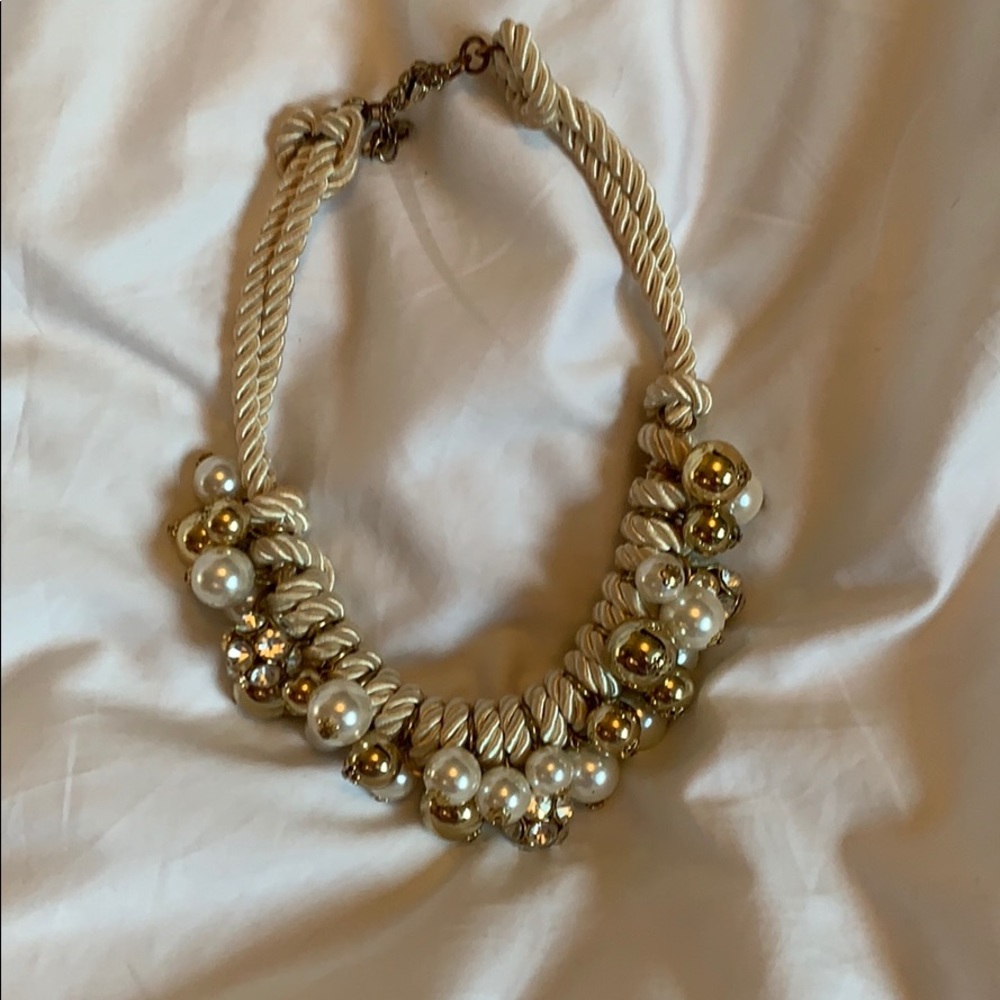 Knotted Pearl and Gold Statement Necklace